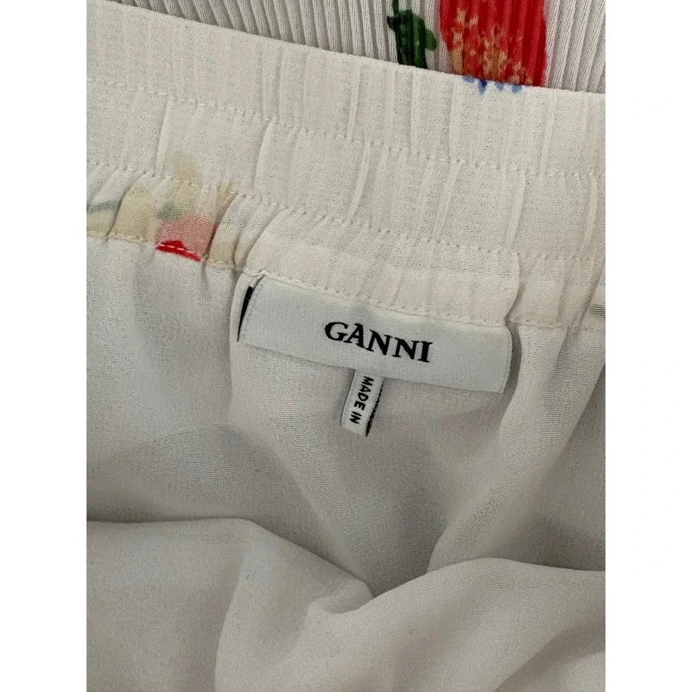 Ganni Floral Print Tiered Mini Skirt White Red Blue Size 36‎